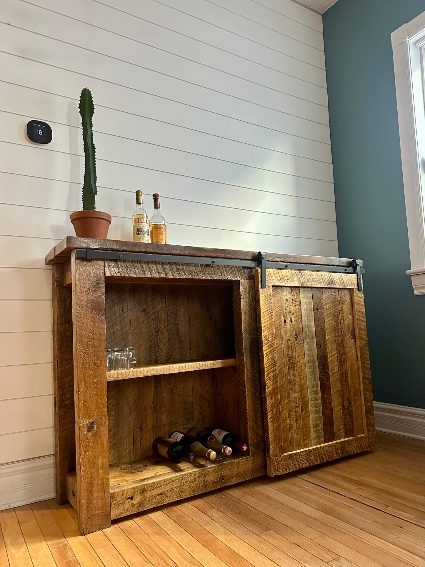 5’ L Rustic Reclaimed Wood Barn Door Cabinet