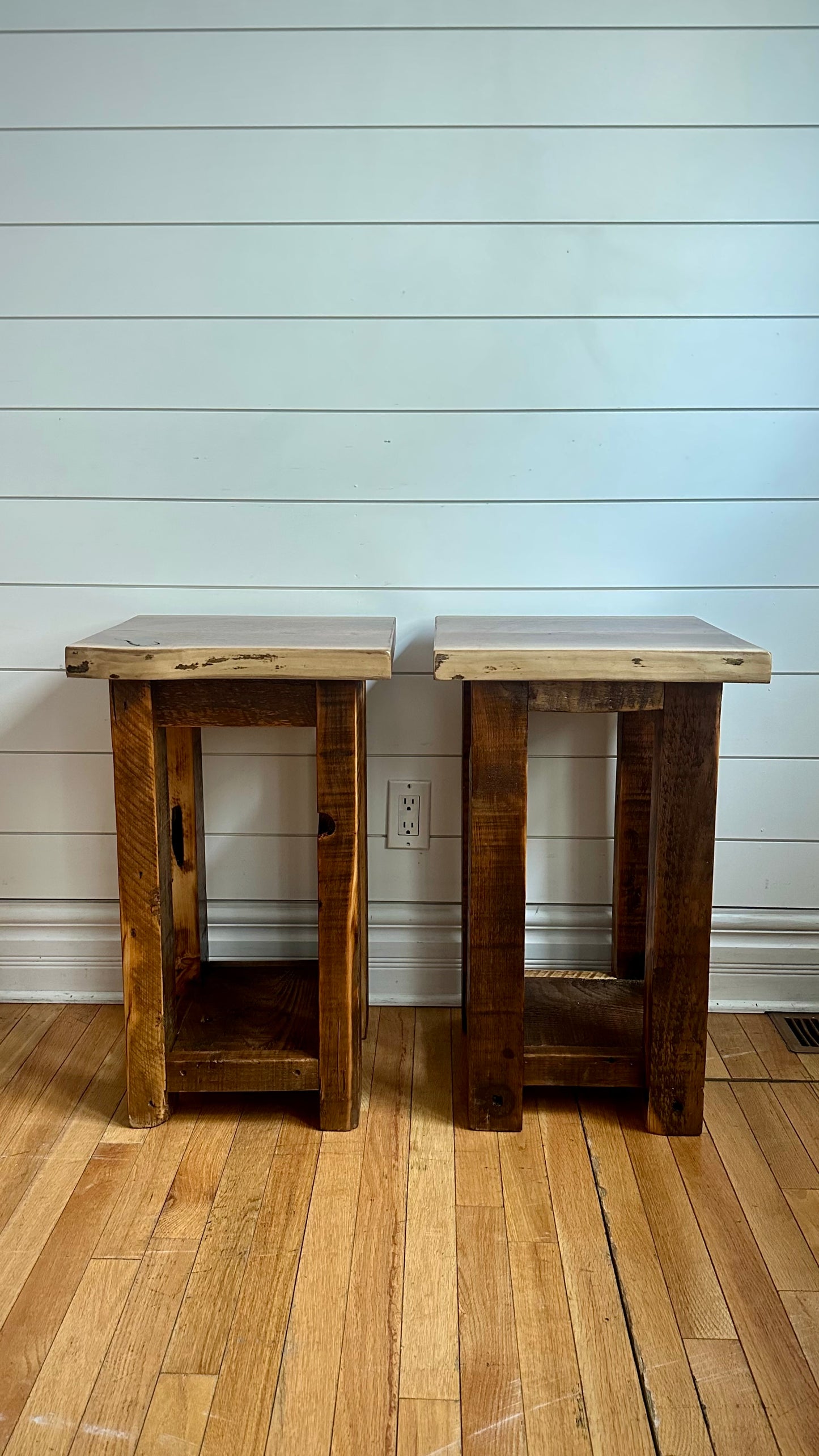 Set of 2 Live Edge Rustic Wood Tables / Night Stands