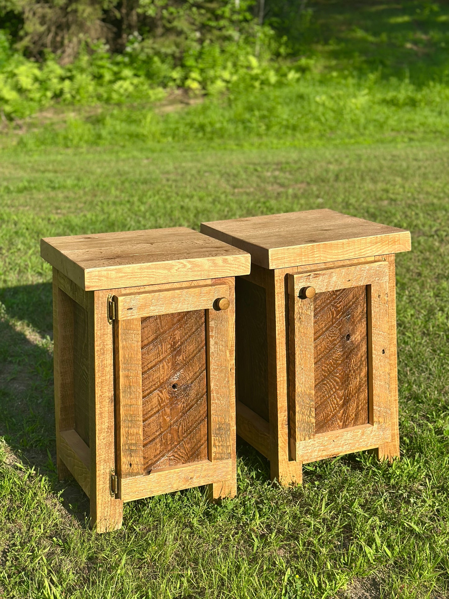 2 x Rustic Wood Night Stands / Side Tables