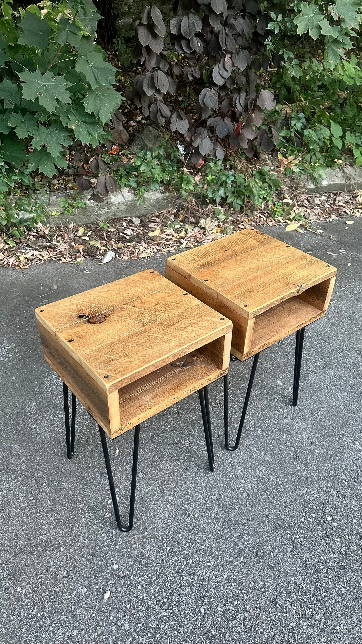 2 x Rustic Reclaimed Wood Night Stands / Side Tables