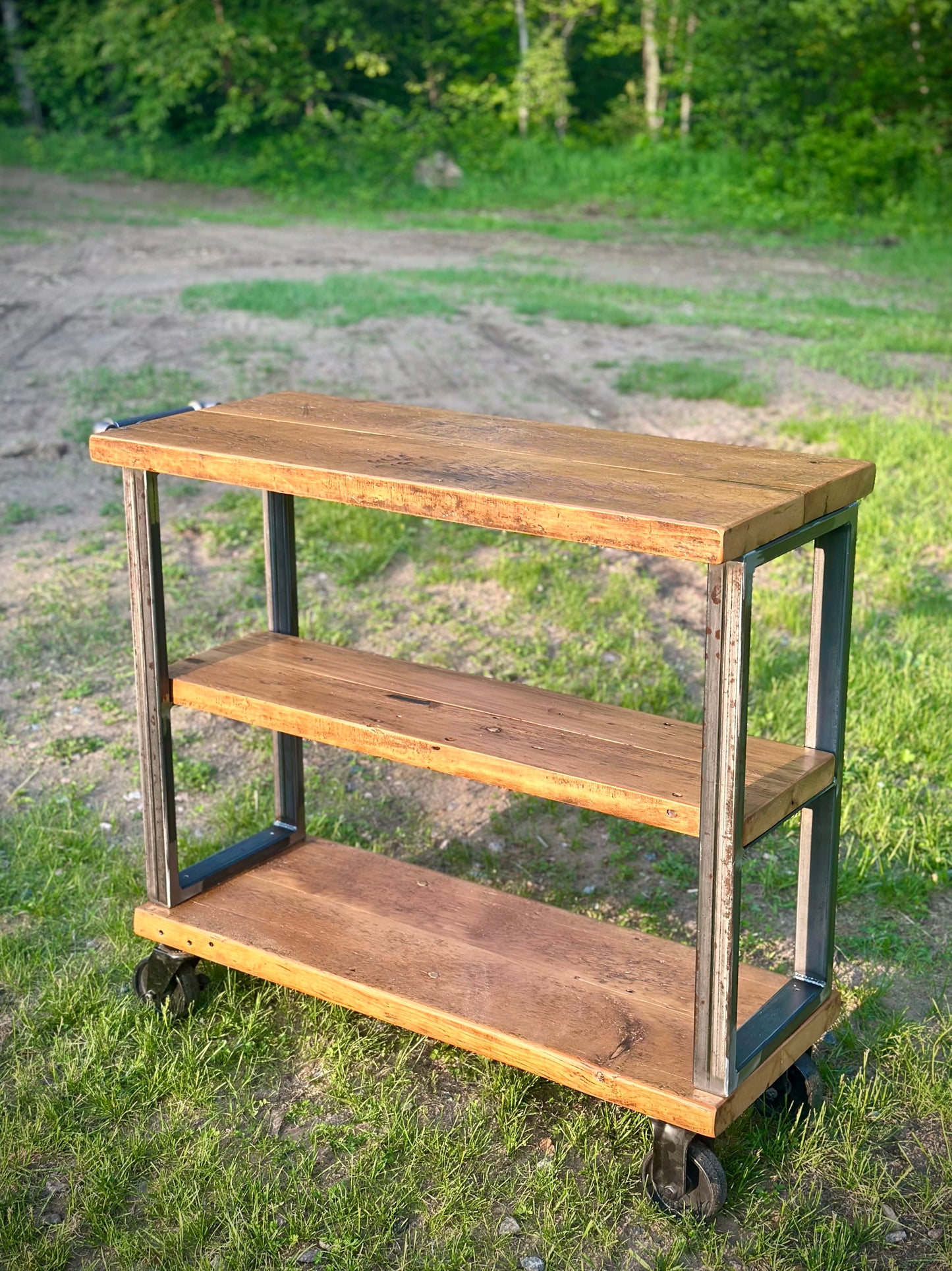 3 1/2’ L Rustic Reclaimed Wood Island / Bar Cart