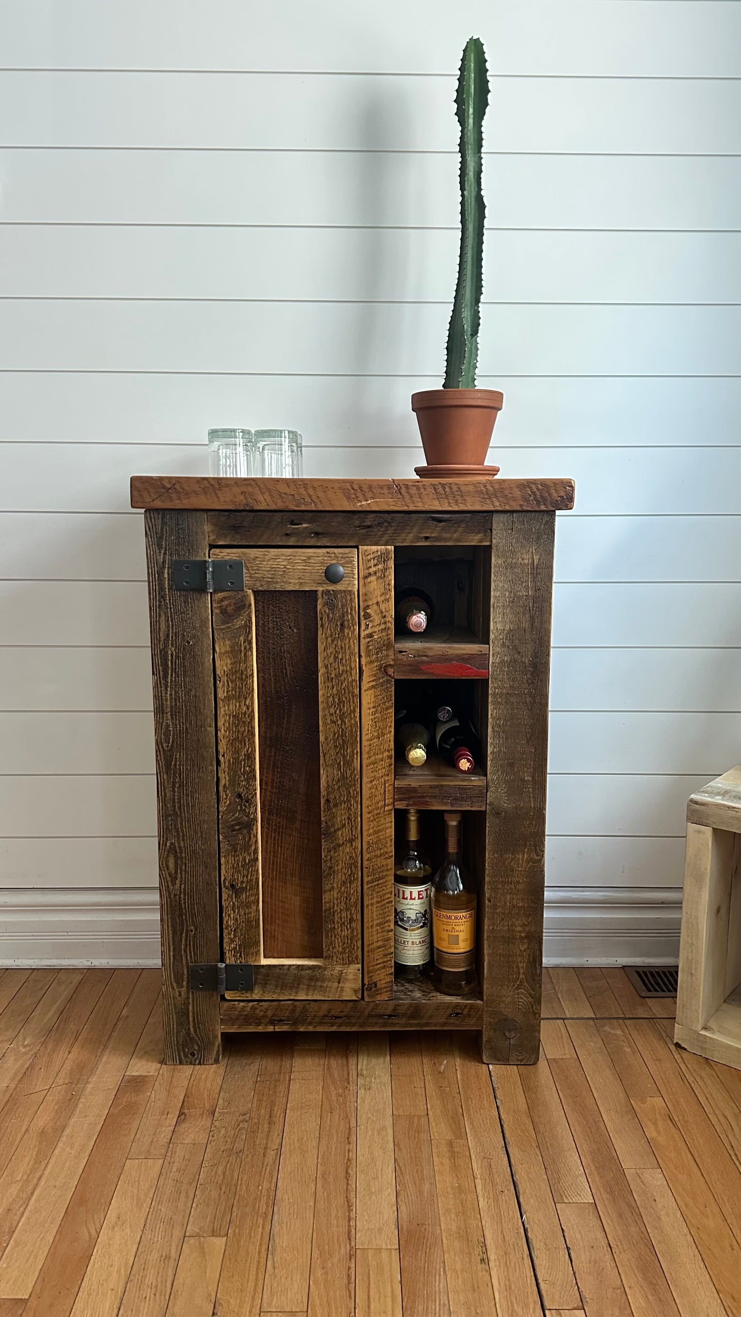 Compact Rustic Wood Bar / Kitchen Cabinet
