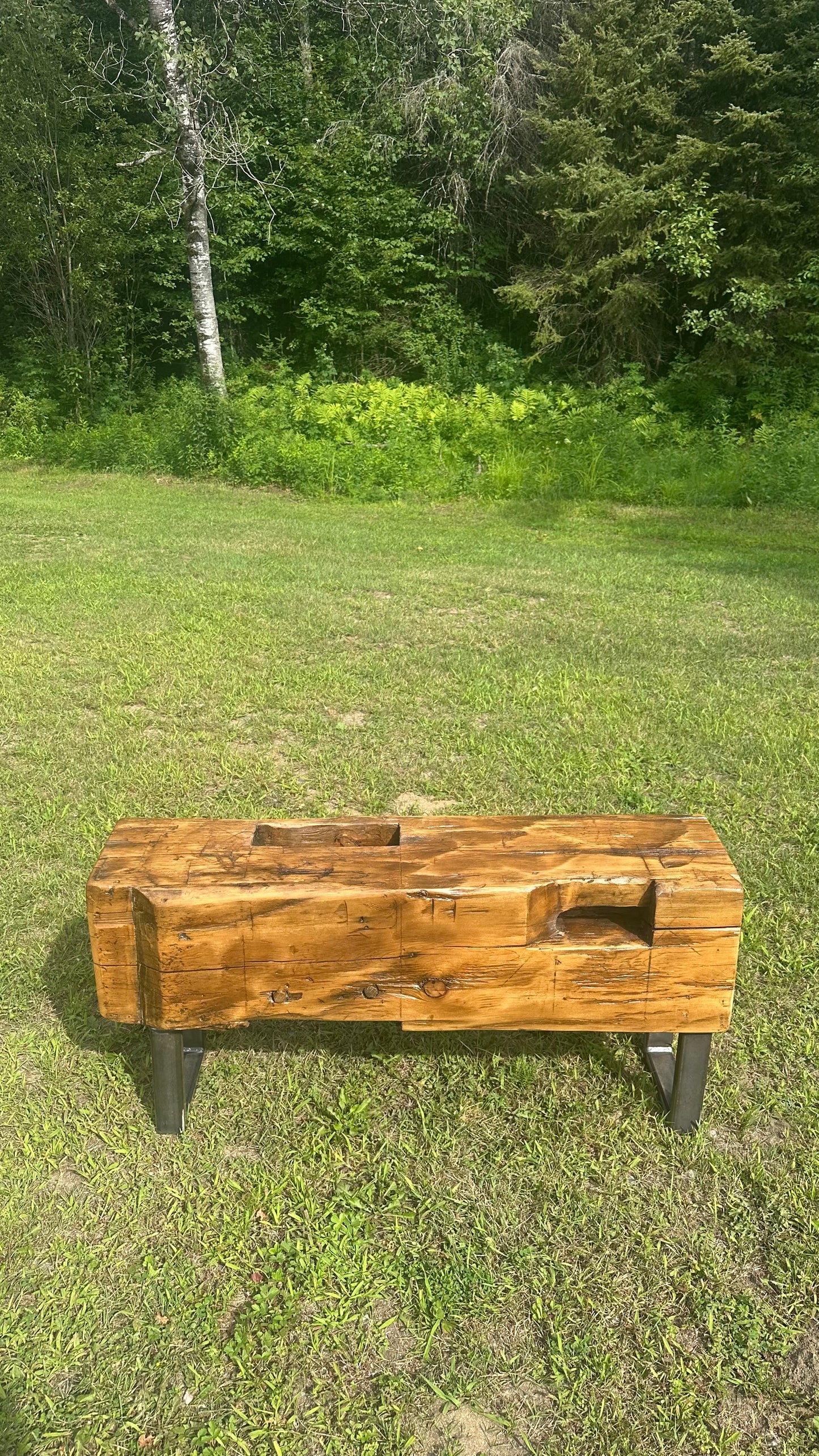 3.5' L Rustic Wood Beam Bench