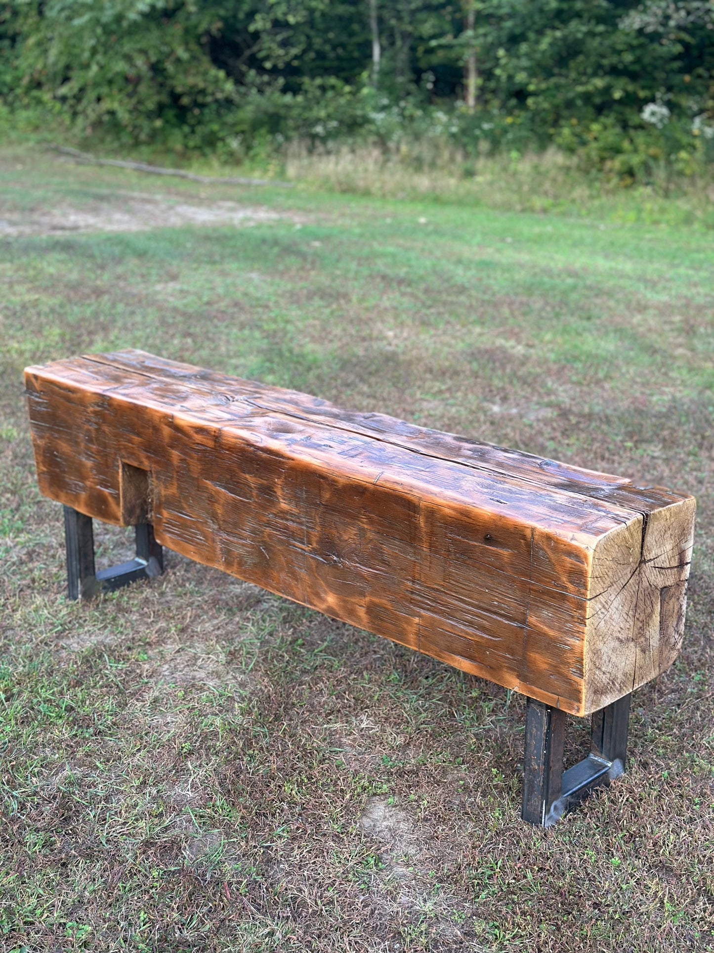 5 1/2’ Rustic Reclaimed Barn Wood Beam Bench