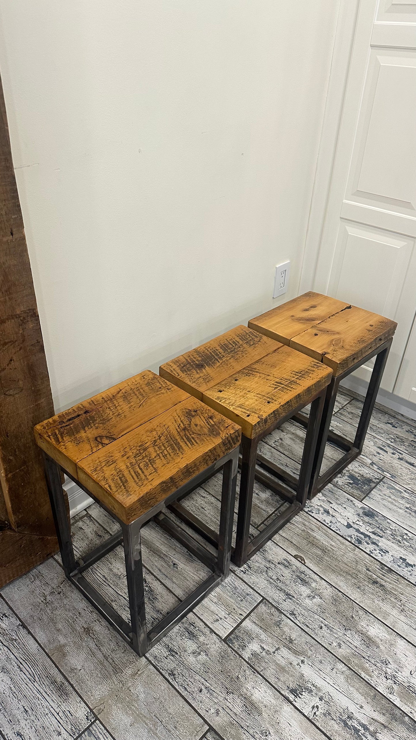 1 x Rustic Wood + Steel Side Table or Stool