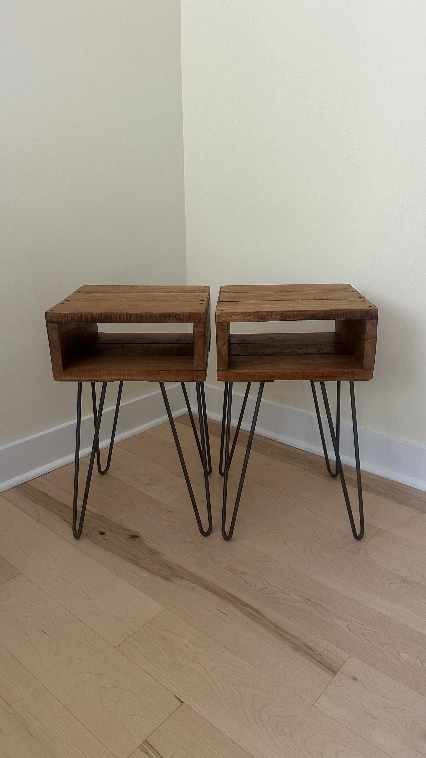 2 x Rustic Cherry Wood Side Tables / Night Stands