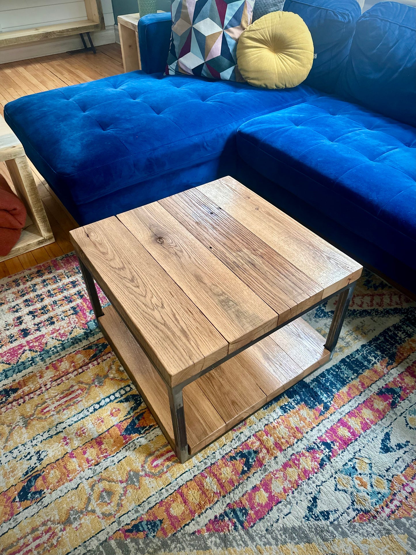Compact Rustic Oak + Steel Coffee Table