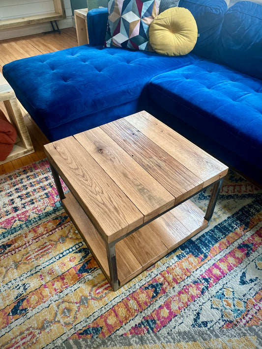 Compact Rustic Oak + Steel Coffee Table