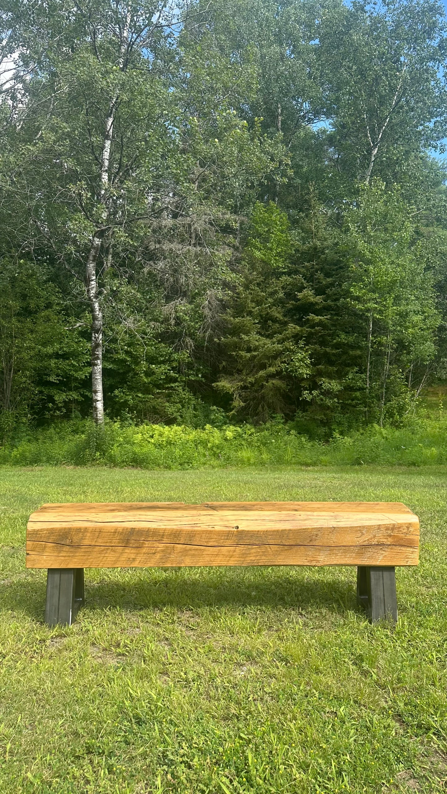 5' L Rustic Wood Beam + Steel Bench