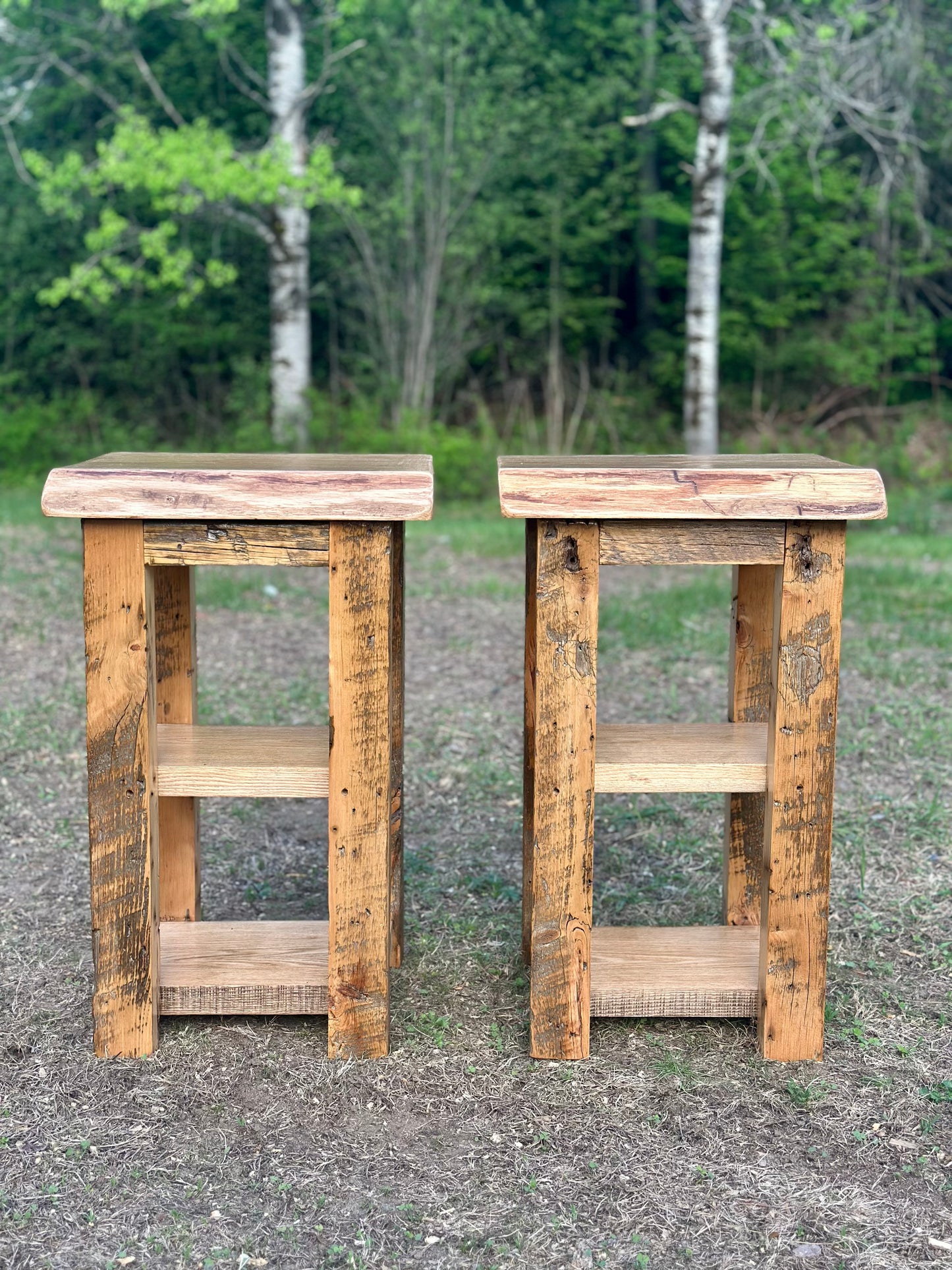 Set of 2 Rustic Wood Tables / Night Stands