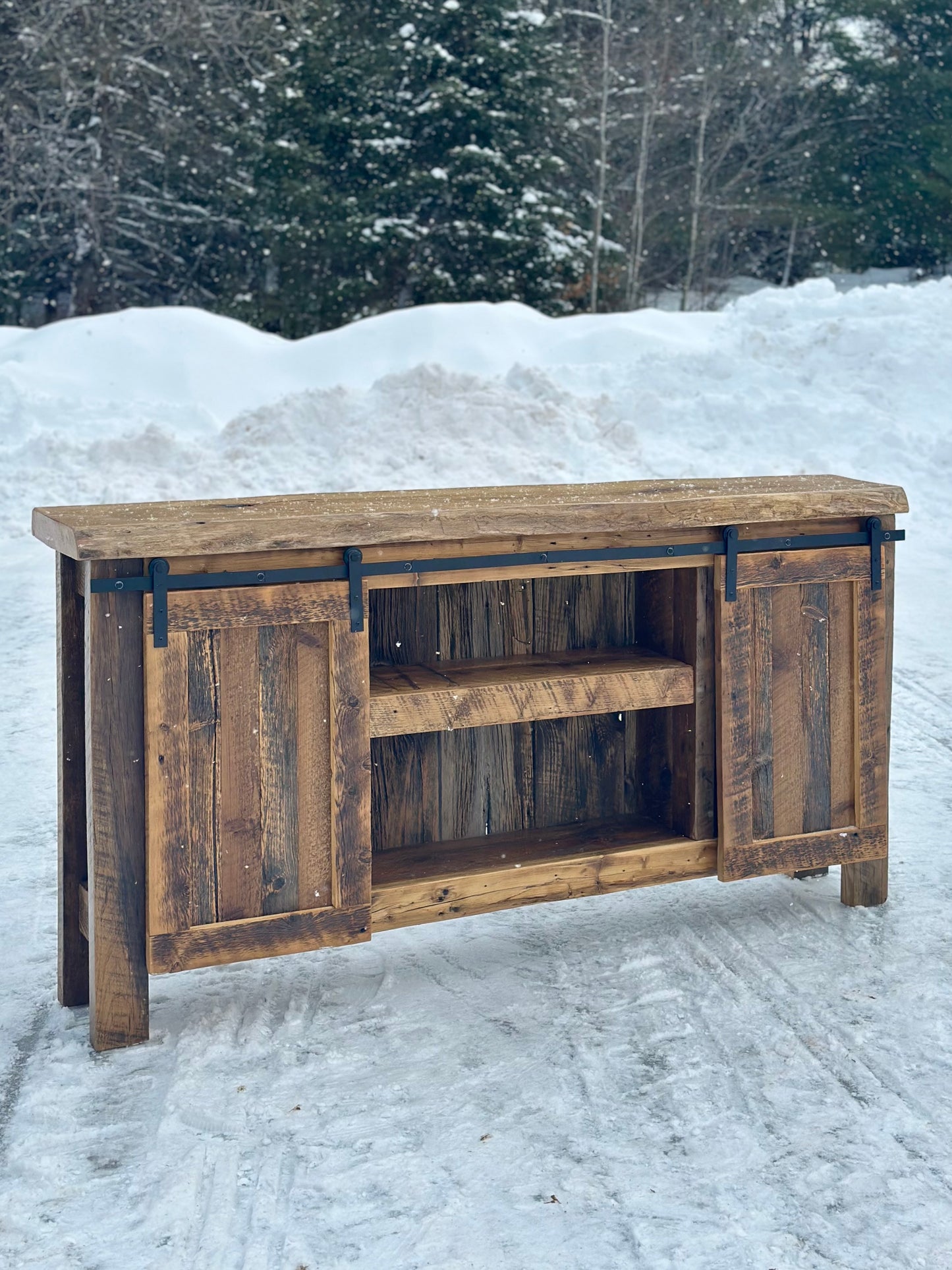 6’ L Rustic Wood Media / Bar Barn Door Cabinet