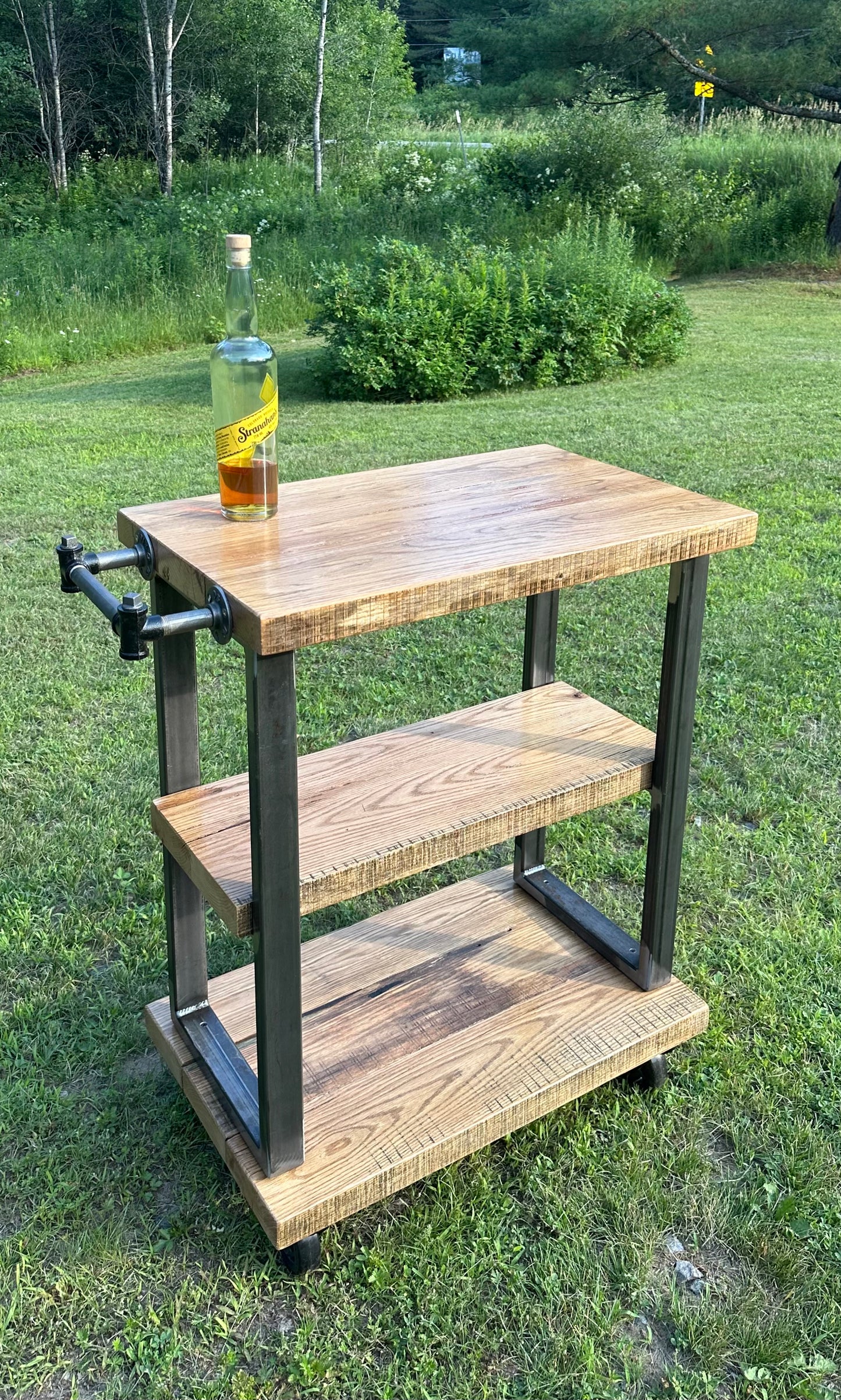 2 1/2’ L Rustic Reclaimed Oak Wood Bar Cart / Kitchen Island