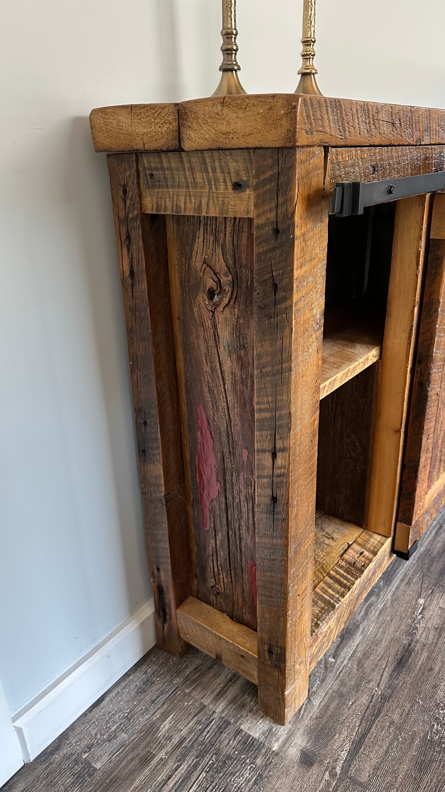 5’ L Rustic Wood Barn Door Cabinet