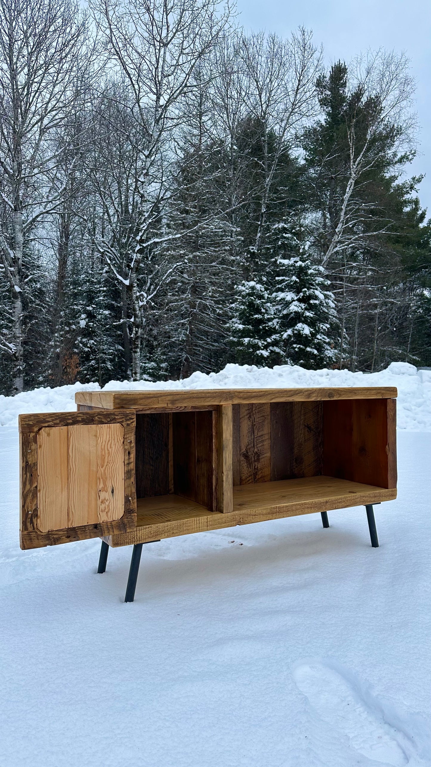 3 1/2’ L Rustic Reclaimed Wood Media Stand