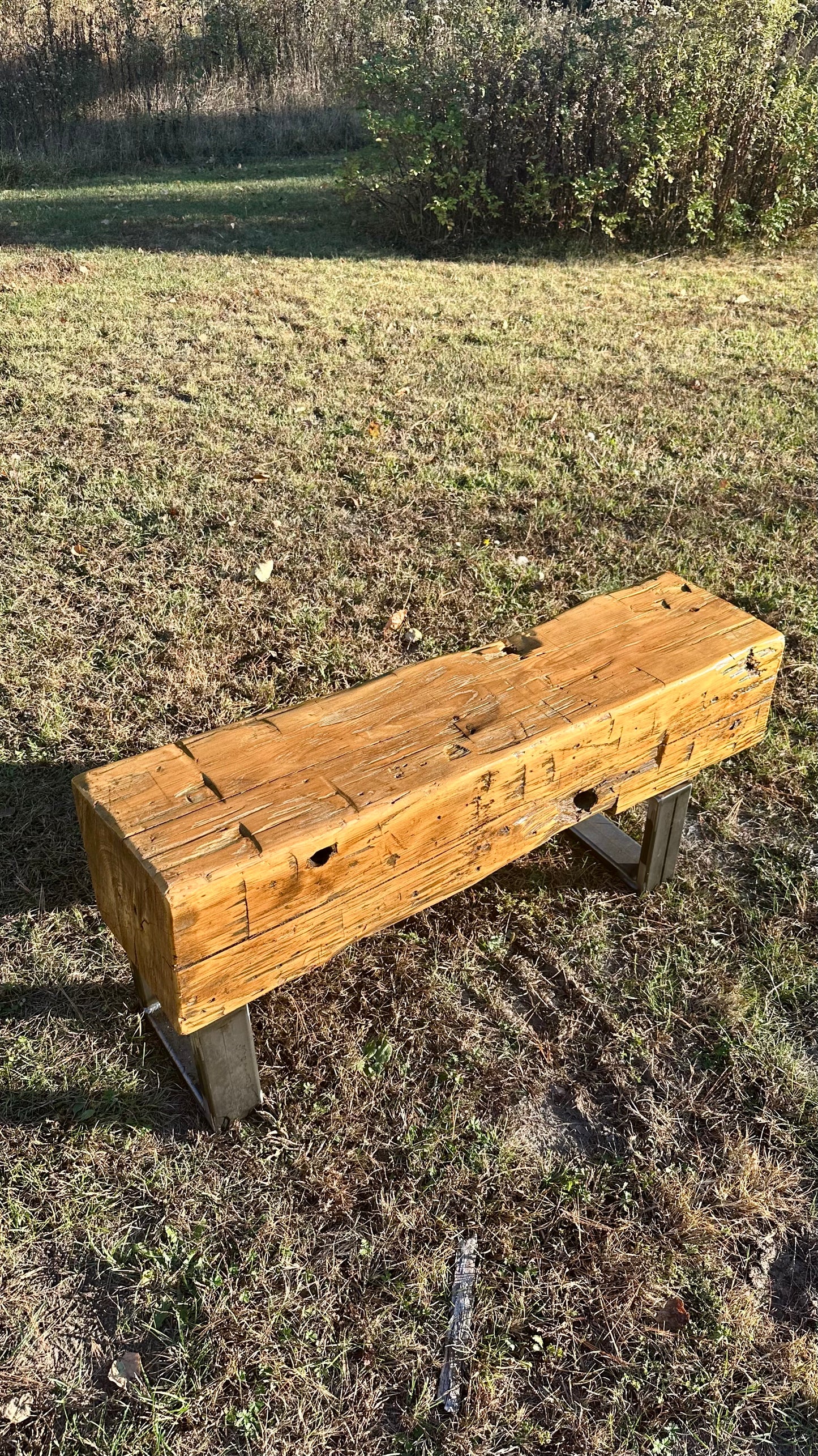 3 1/2’ Rustic Reclaimed Barn Beam Bench