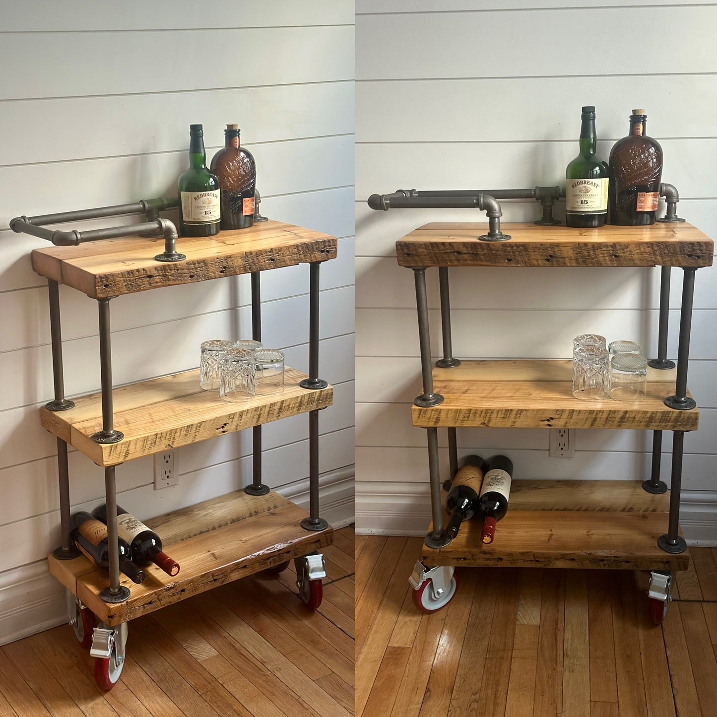 2’ L Rustic Reclaimed Wood + Iron Bar Cart