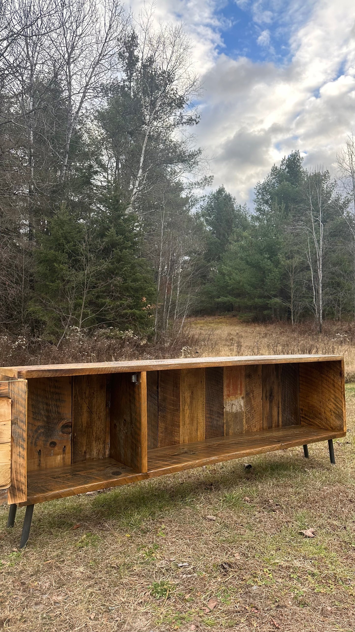 6’ L Rustic Reclaimed Barn Wood Media Cabinet / Stand - Steel Pin Legs