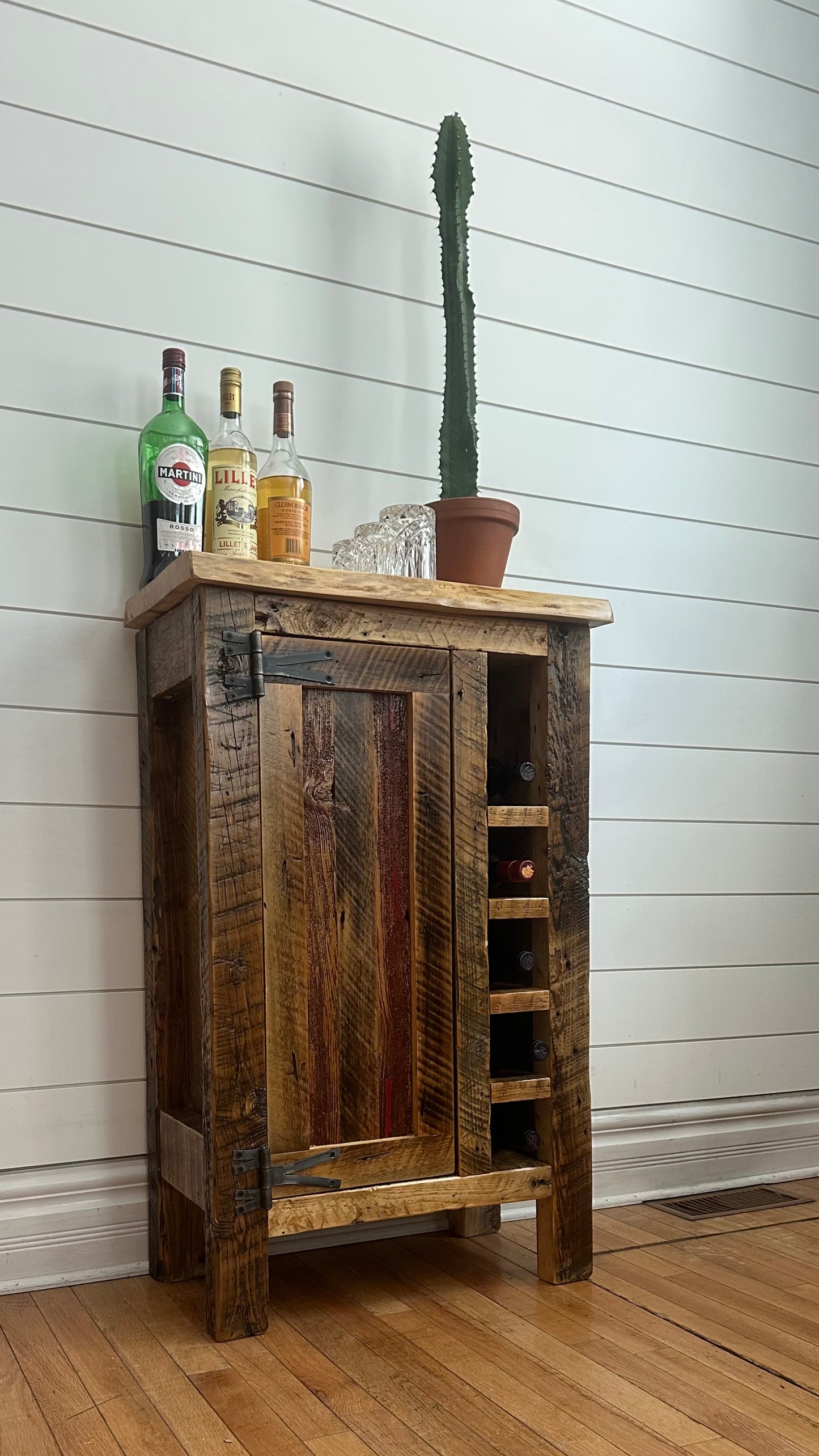 2’ L Rustic Reclaimed Wood Bar Height Cabinet