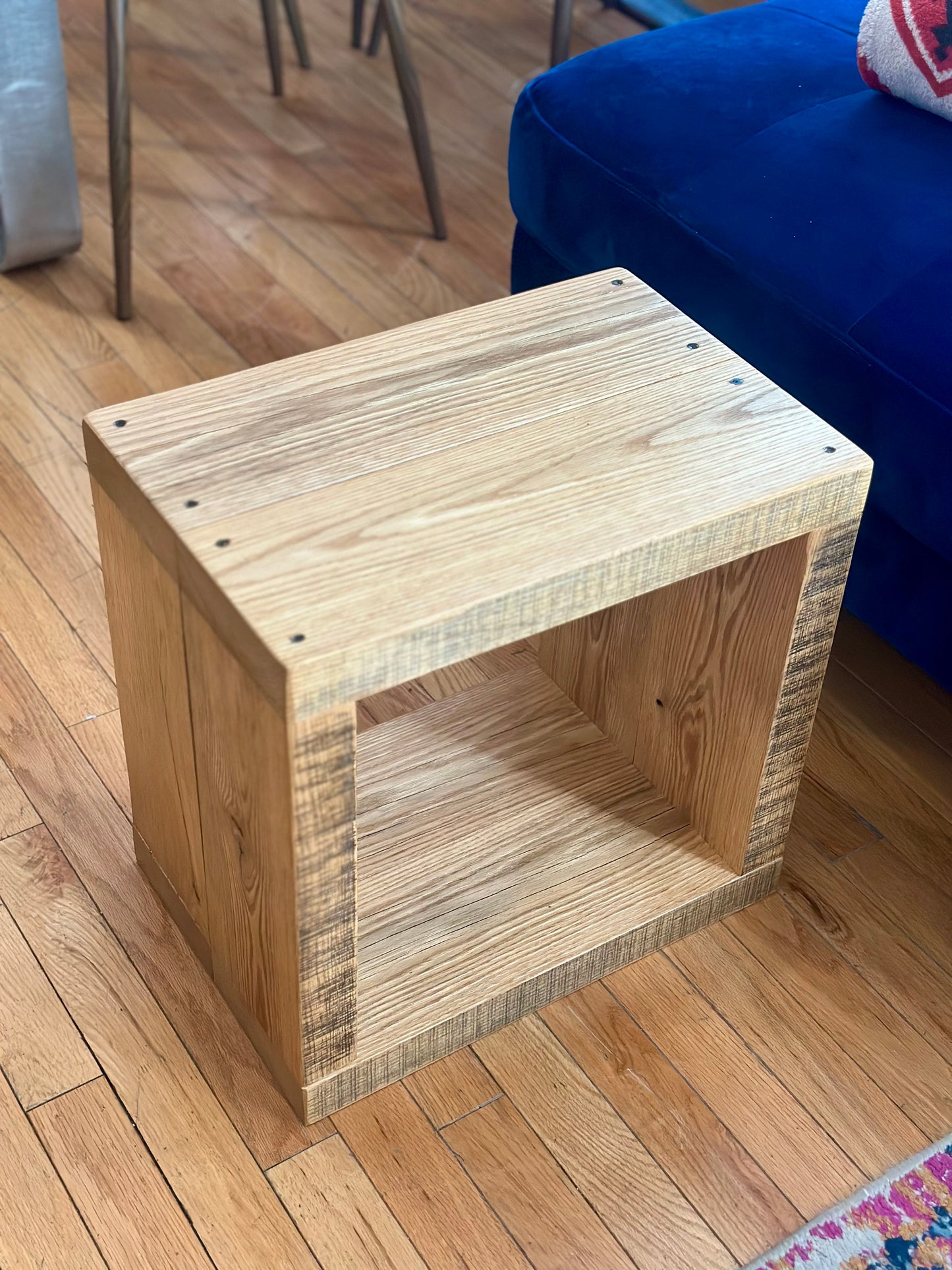 2 x Rustic Oak Wood Side Tables / Vinyl Cubbies