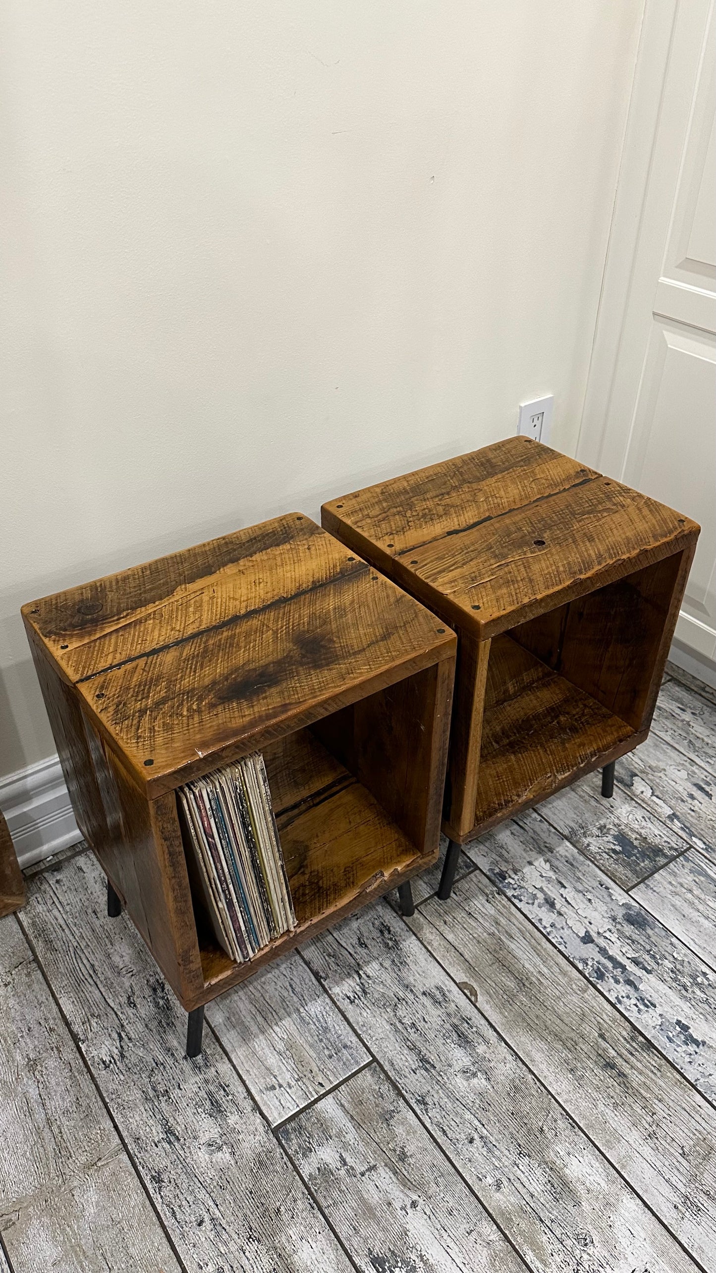 Set of 2 Rustic Wood Side Tables / Night Stands