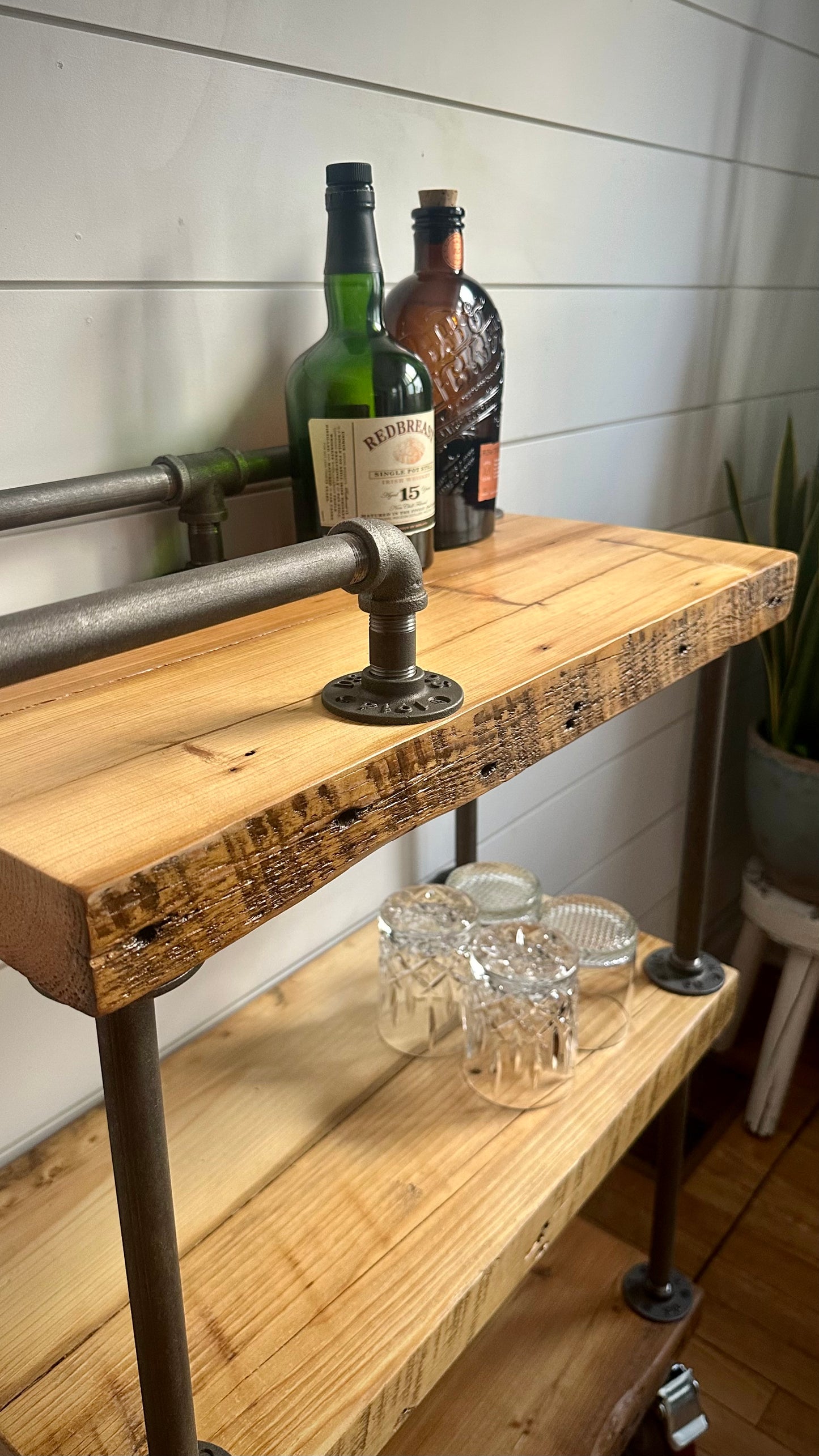 2’ L Rustic Reclaimed Wood + Iron Bar Cart