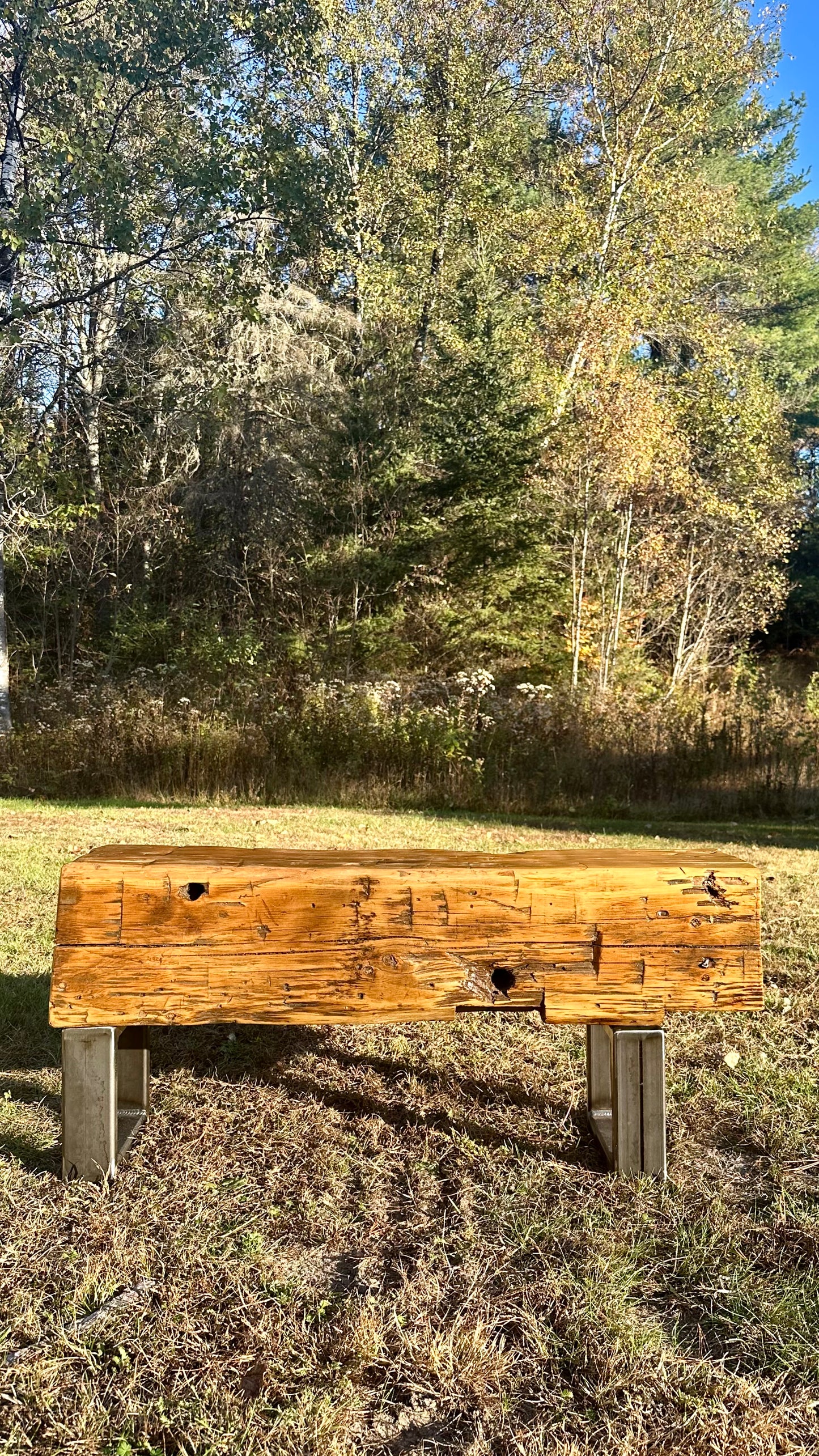 3 1/2’ Rustic Reclaimed Barn Beam Bench