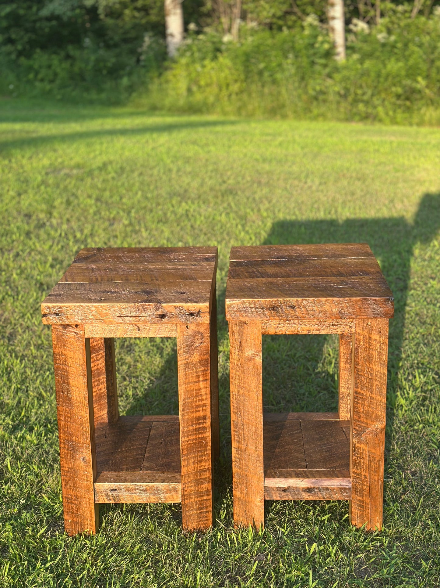 Set of 2 x Rustic Wood Side Tables Night Stands
