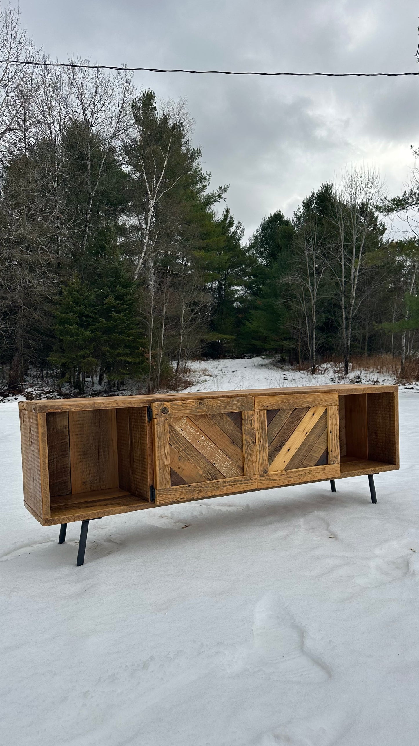 6’ MCM Inspired Rustic Wood Media Table / Stand