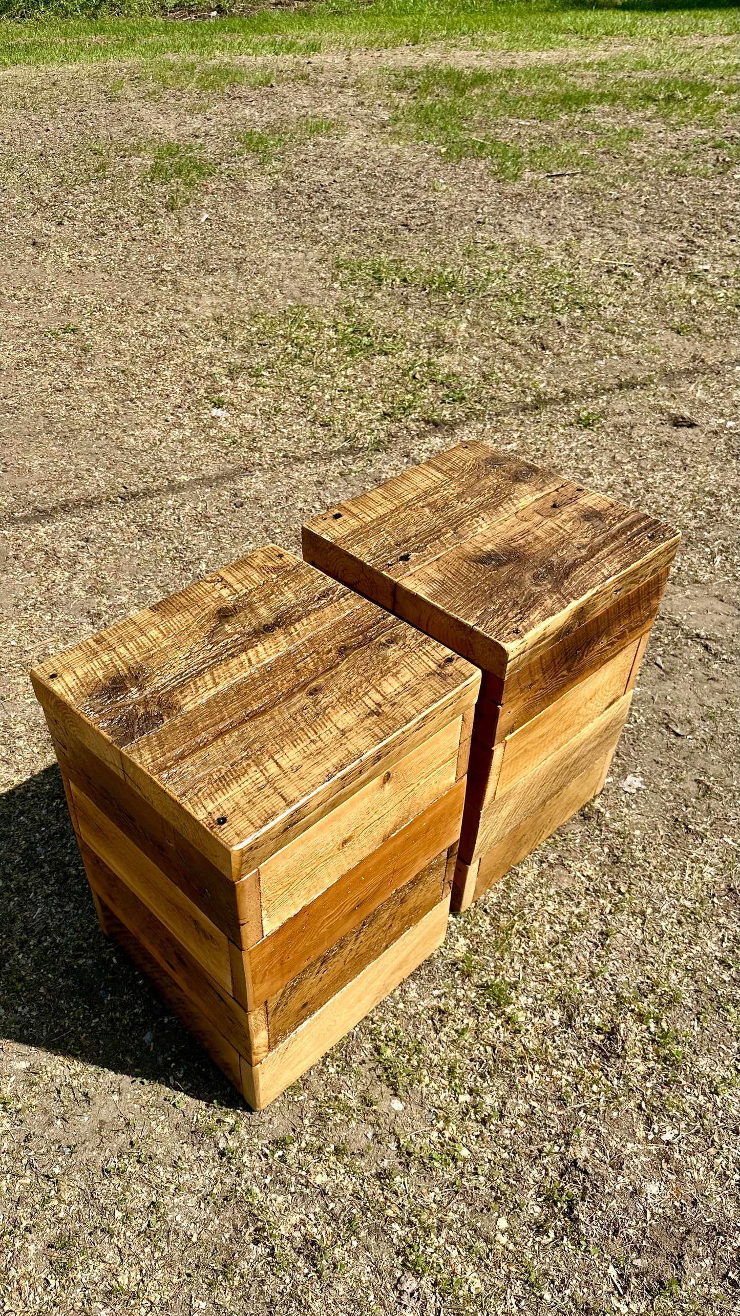 Set of 2 Rustic Mixed Reclaimed Wood Side Tables / Night Stands