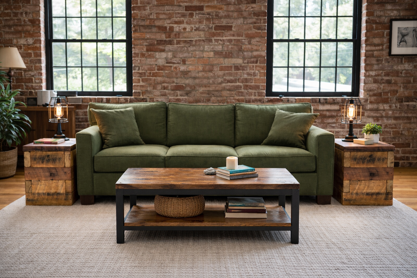 2 x Rustic Mixed Wood Side Tables