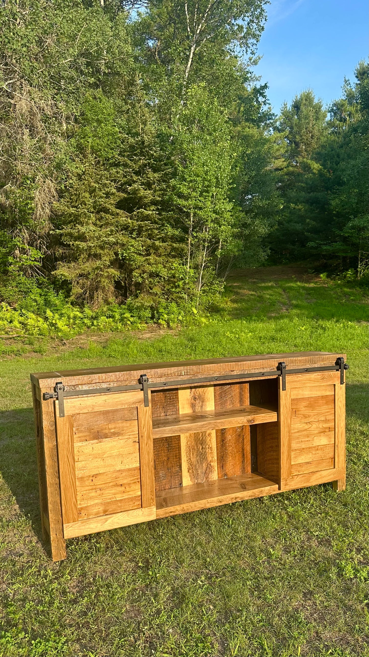 6’ L Rustic Wood Media / Bar Barn Door Cabinet
