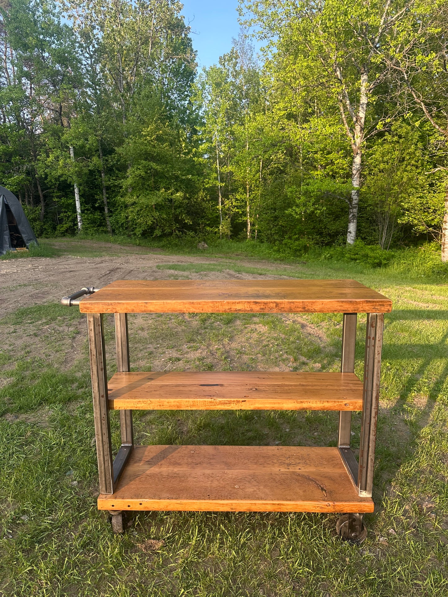 3 1/2’ L Rustic Reclaimed Wood Island / Bar Cart