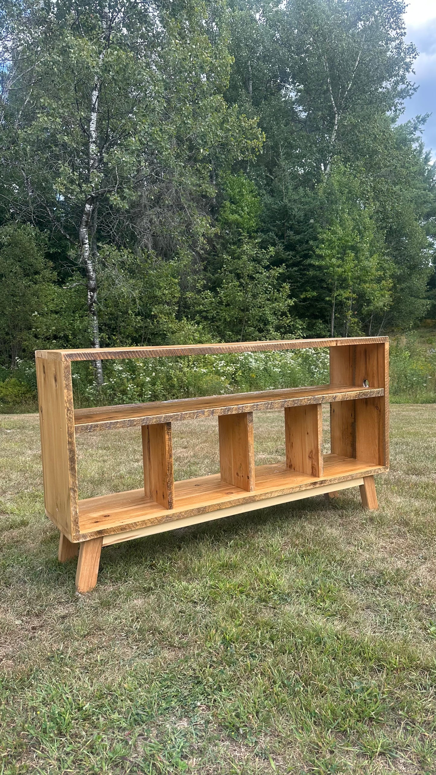 5’ L Rustic Reclaimed Wood Media Stand