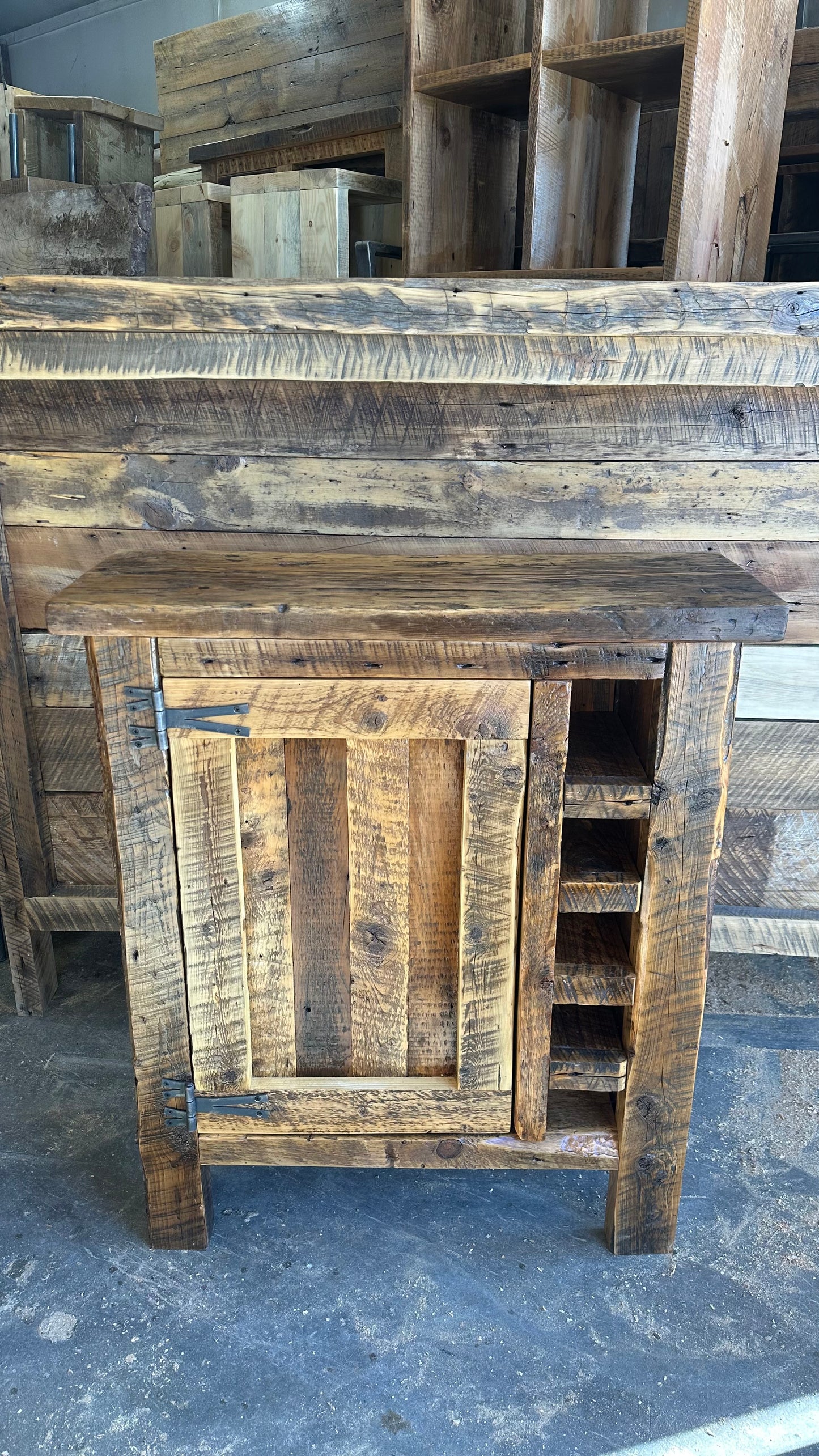 3’ L Rustic Reclaimed Wood Bar / Kitchen Cabinet