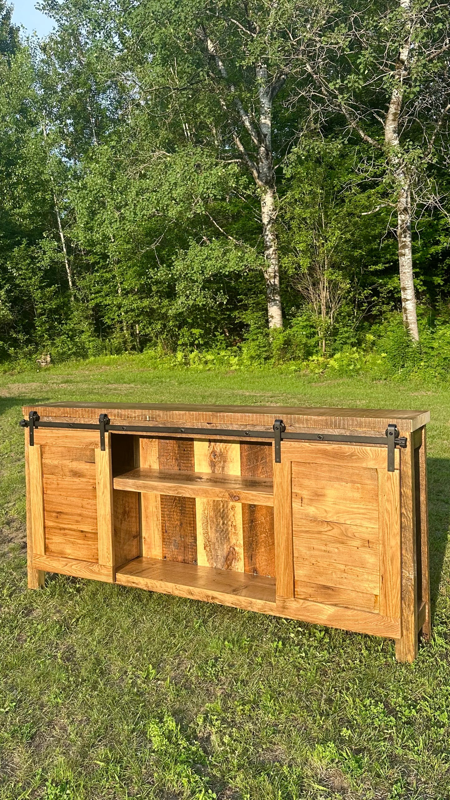 6’ L Rustic Wood Media / Bar Barn Door Cabinet