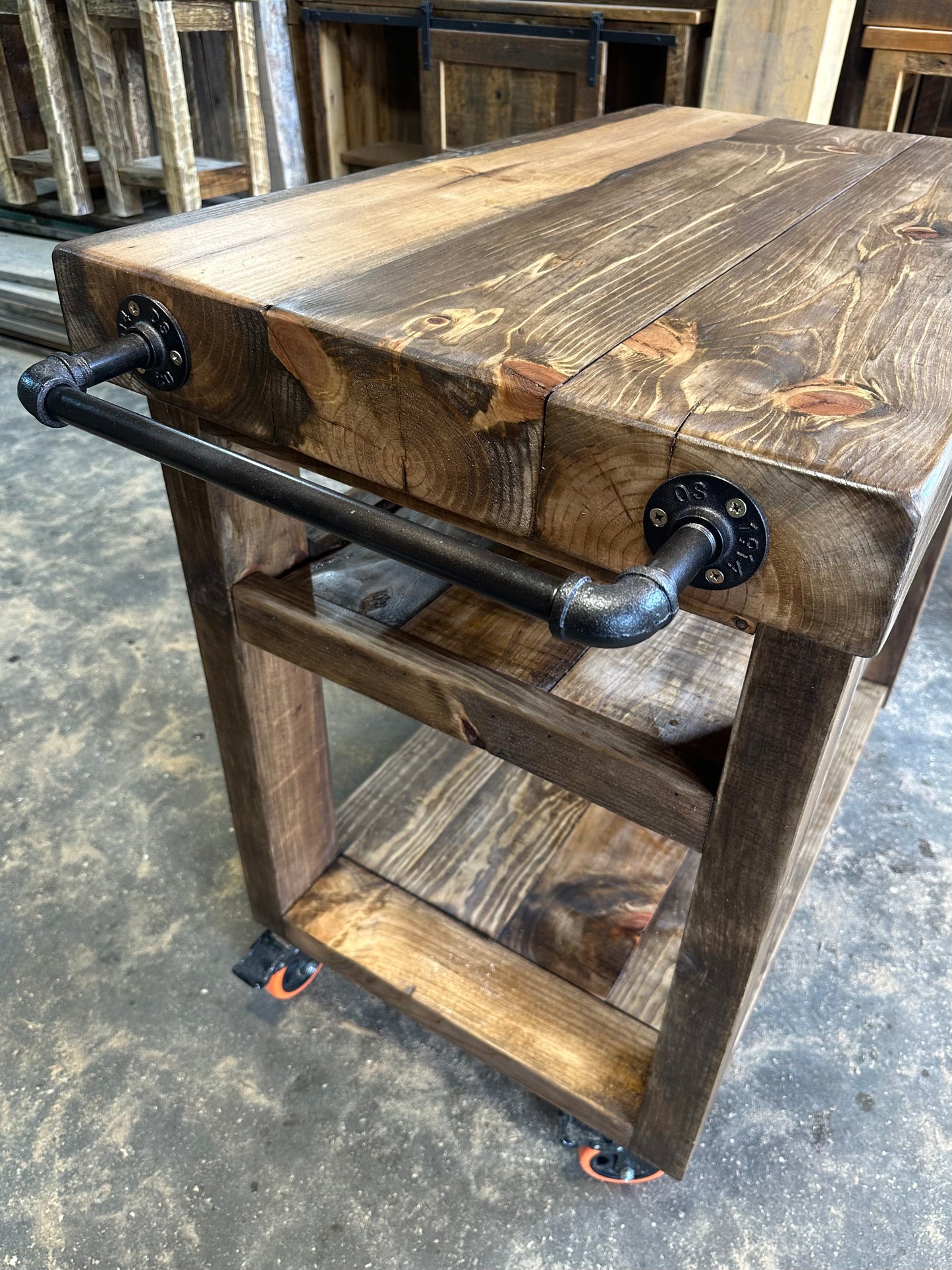 40” L Rustic Wood Kitchen Island on Wheels