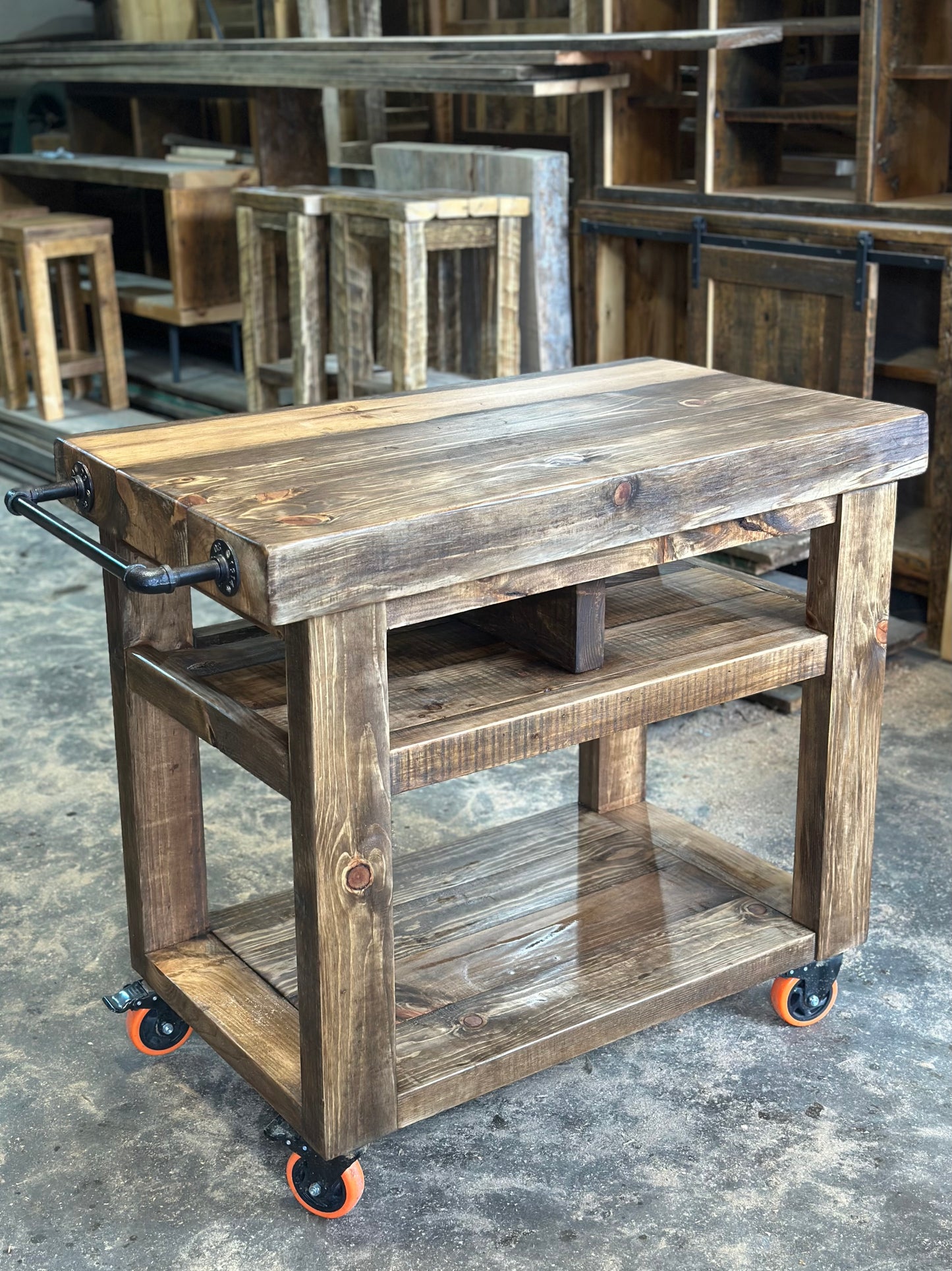 40” L Rustic Wood Kitchen Island on Wheels
