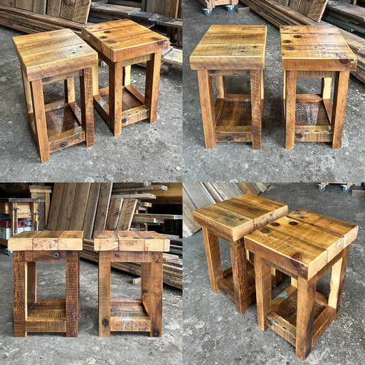 2 x Rustic Wood Side Tables / Night Stands