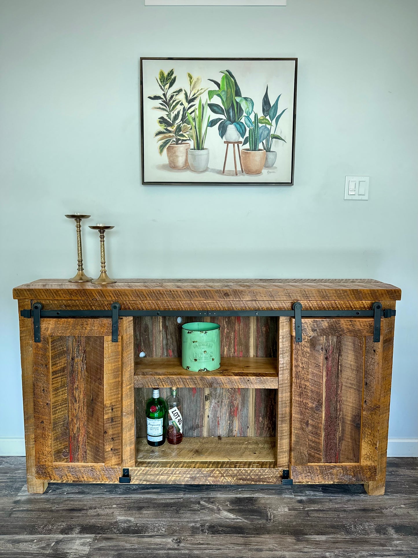 5’ L Rustic Wood Barn Door Cabinet
