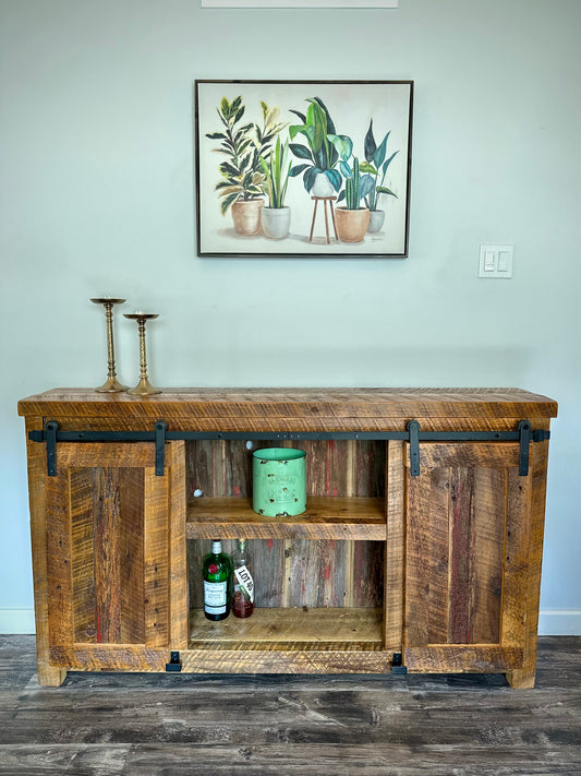 5’ L Rustic Wood Barn Door Cabinet