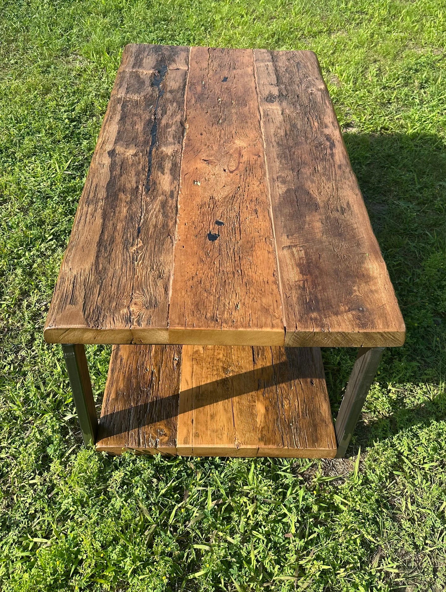 4' L Rustic Reclaimed Wood + Steel Coffee Table