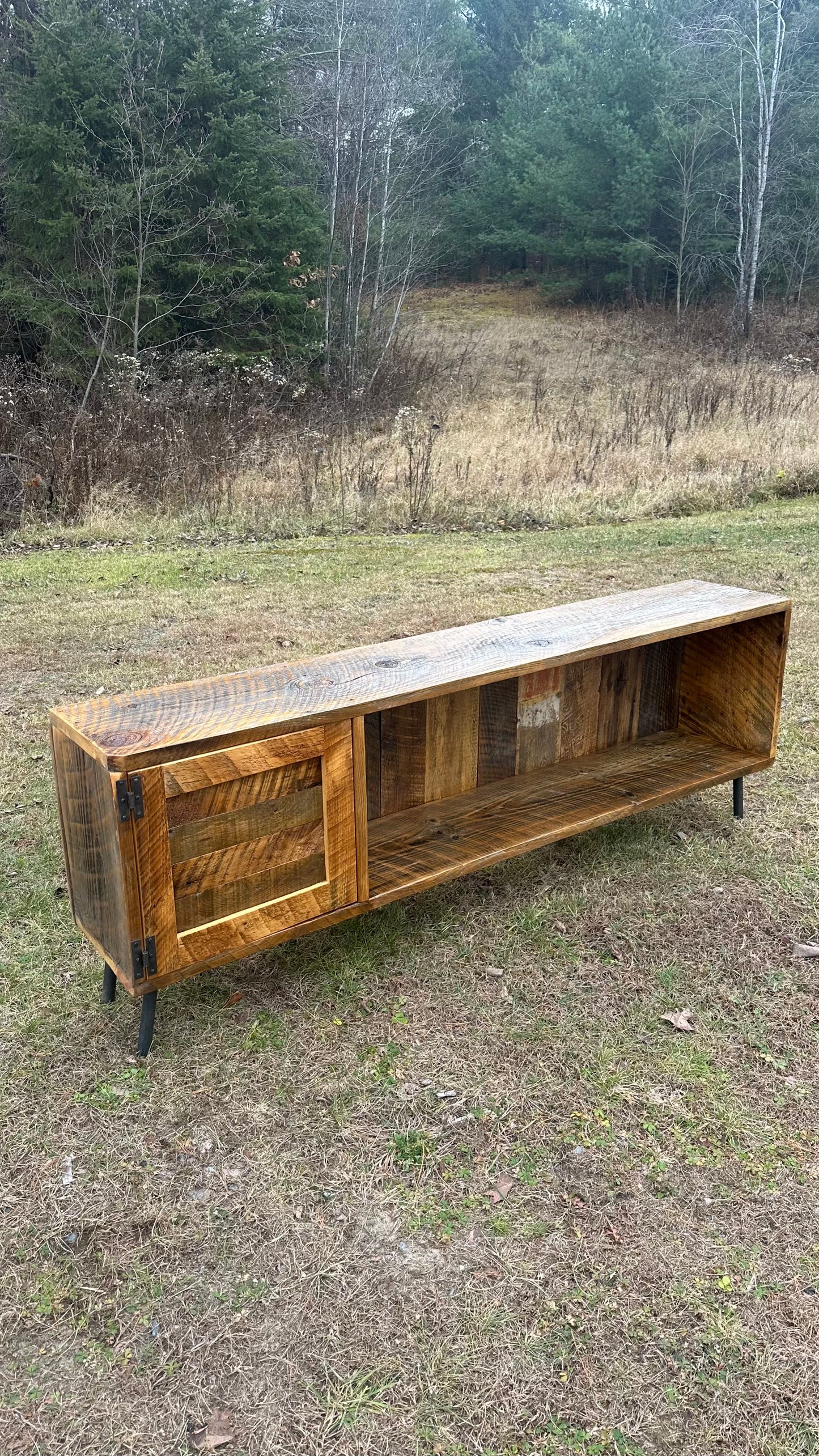 6’ L Rustic Reclaimed Barn Wood Media Cabinet / Stand - Steel Pin Legs