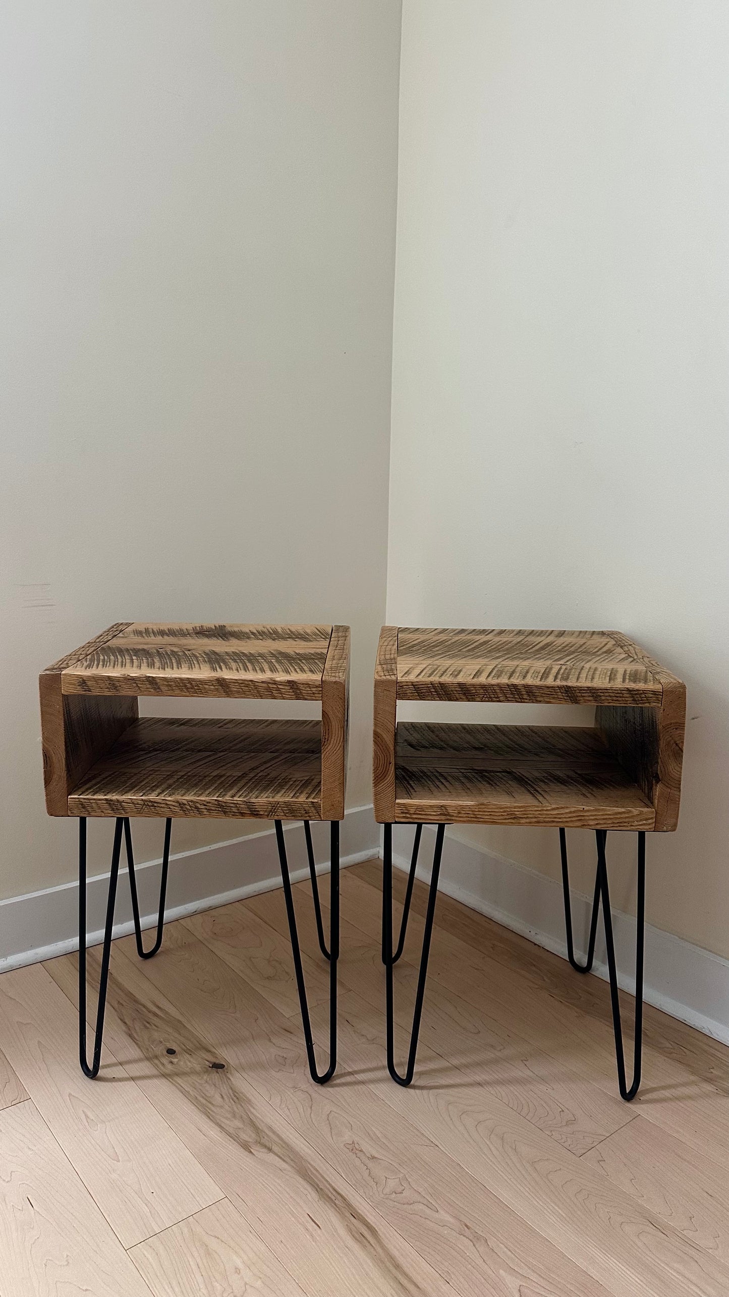 2 x Rustic Wood Side Tables / Night Stands