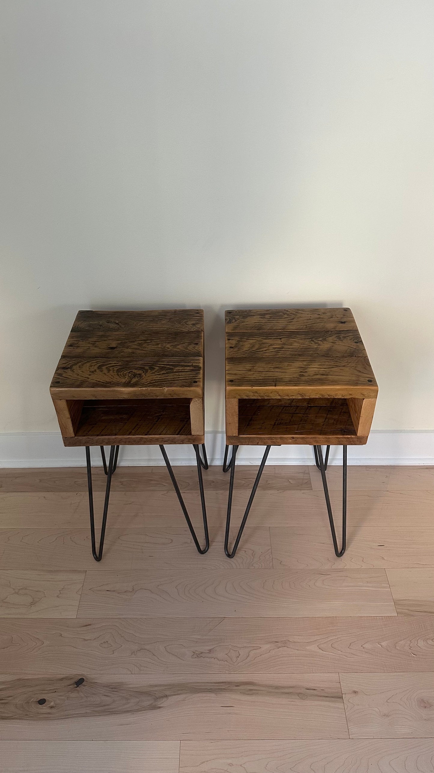 Set of 2 x Rustic Wood Side Tables / Night Stands