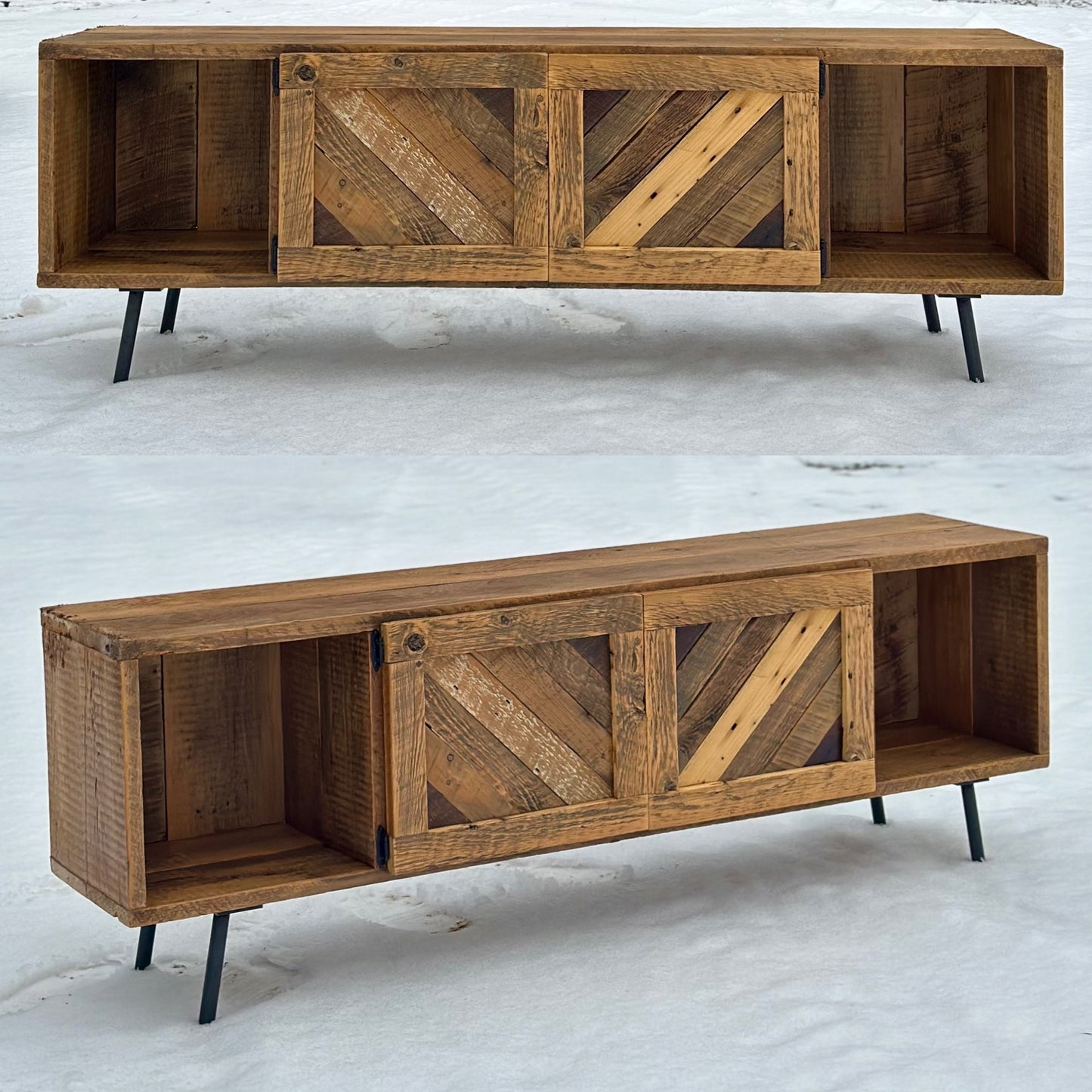 6’ MCM Inspired Rustic Wood Media Table / Stand