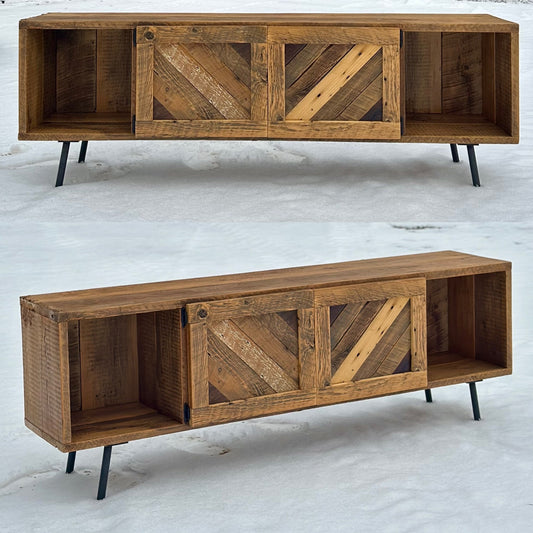 6’ MCM Inspired Rustic Wood Media Table / Stand