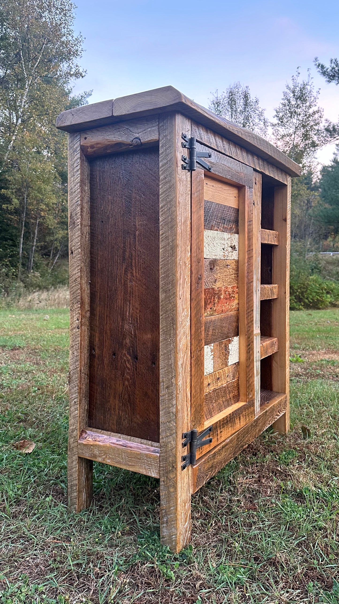 40” L Rustic Reclaimed Wood + Steel Bar Cabinet