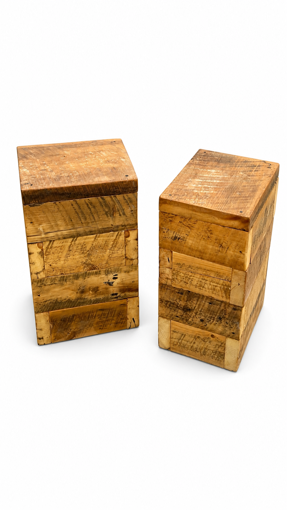 Set of 2 X Mixed Rustic Wood Side Tables / Night Stands