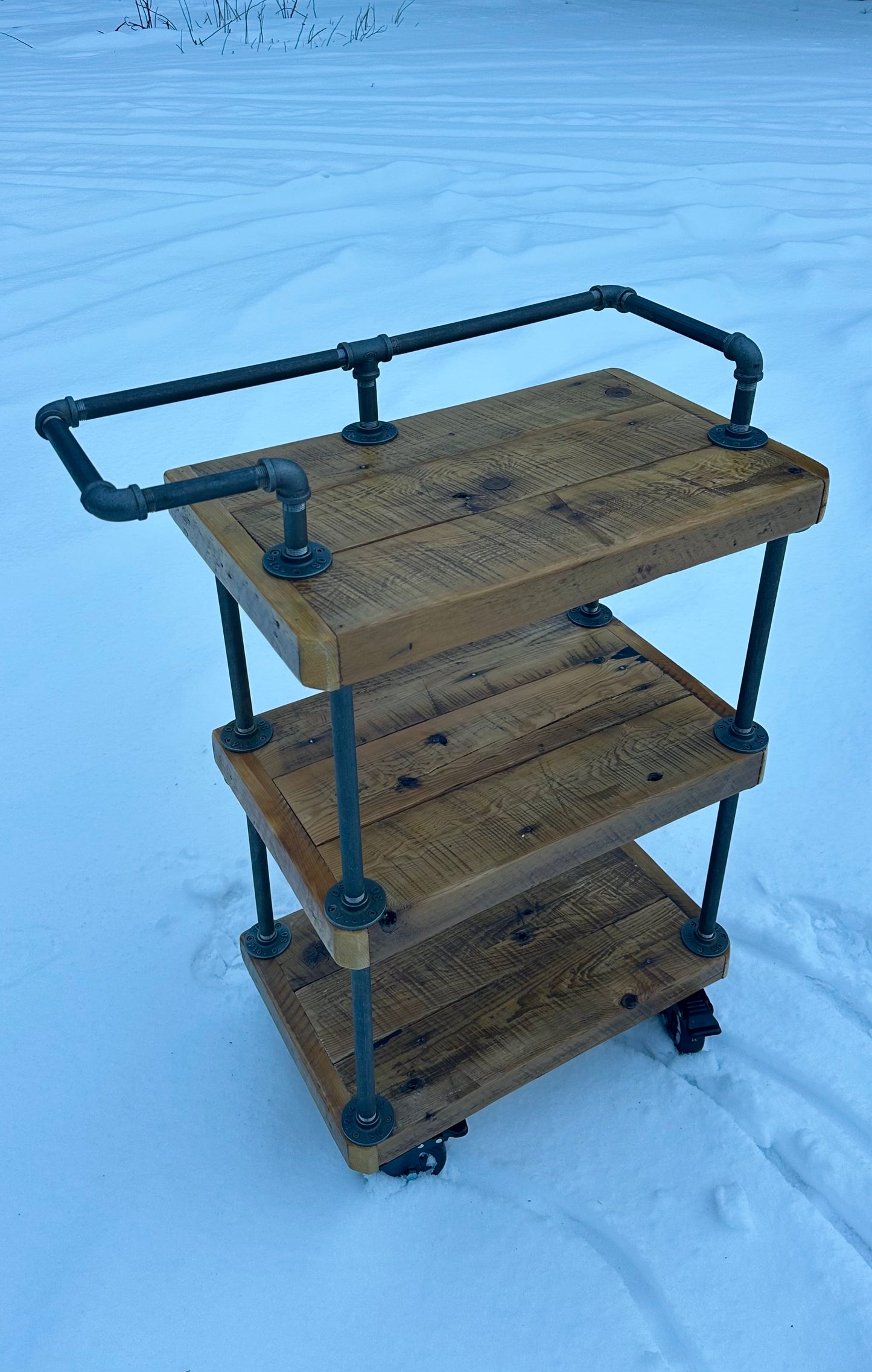 2’ L Rustic Wood + Iron Rolling Bar / Kitchen Cart