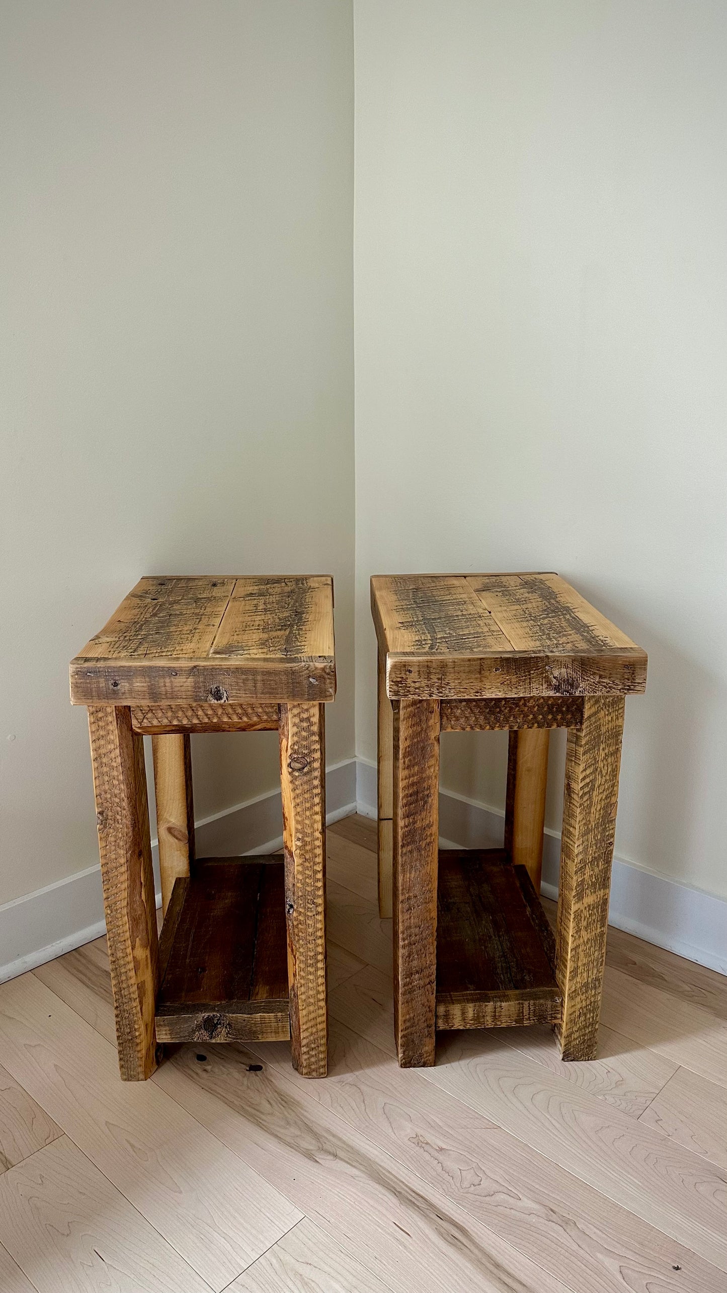 Set of 2 Rustic Wood Side Tables / Night Stands